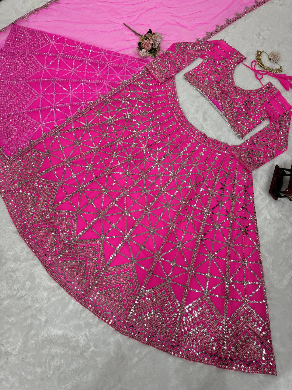 Pink Foux Georgette Lehenga Choli for Girl