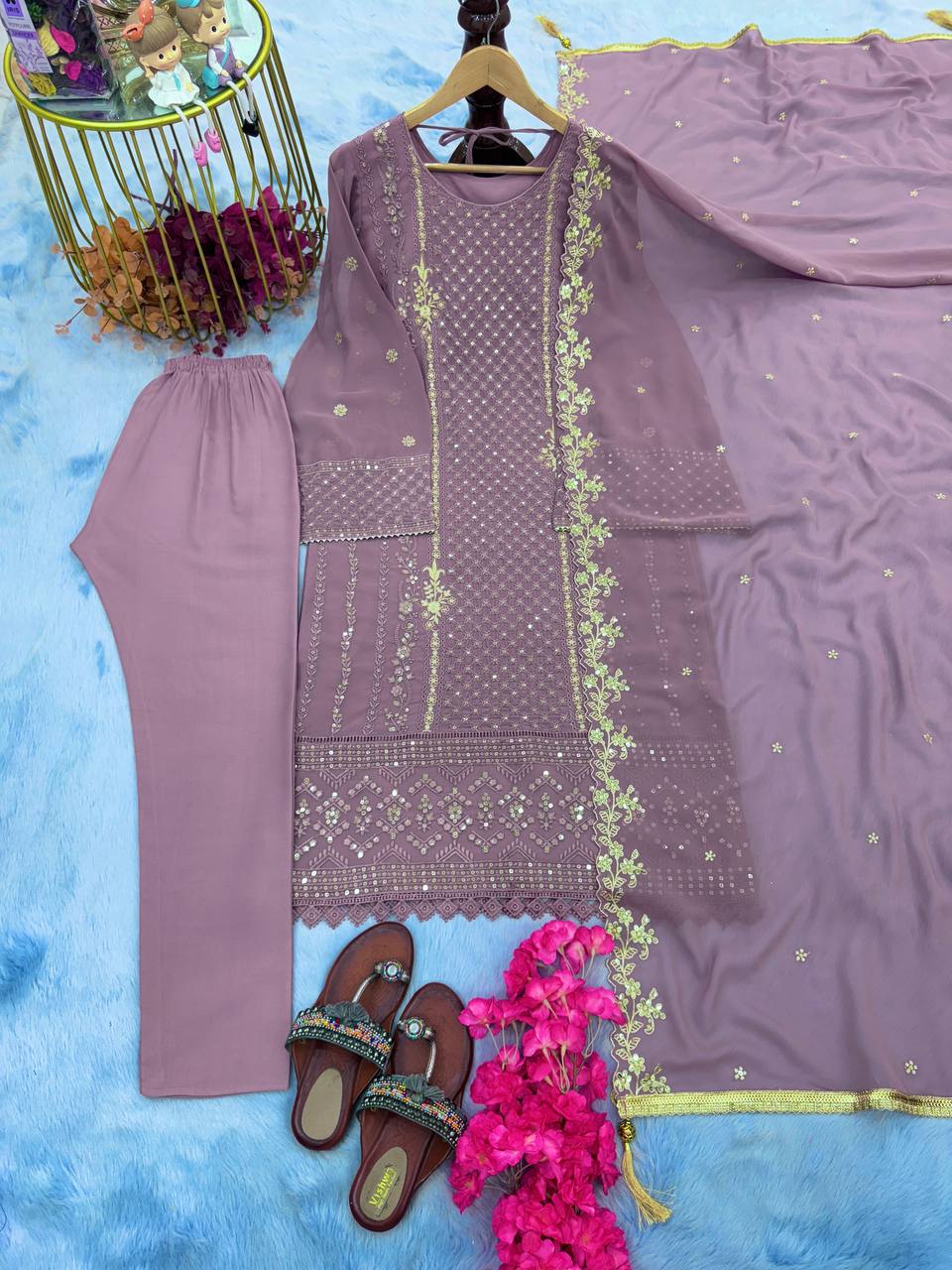 Heavy Faux Georgette With Embroidery Salwar Kameez