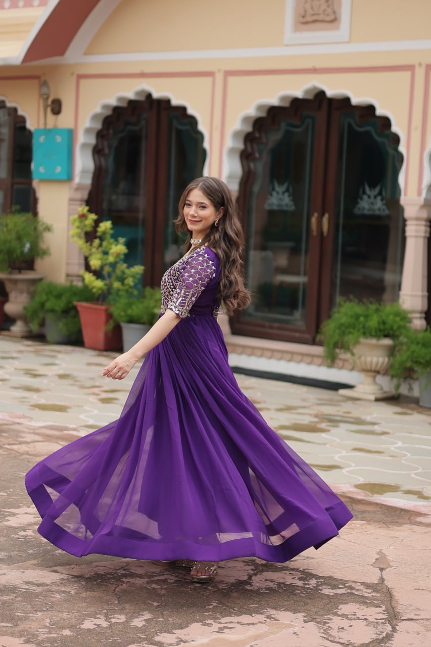 Beautiful Zari and Sequins Work Anarkali Gown for Women