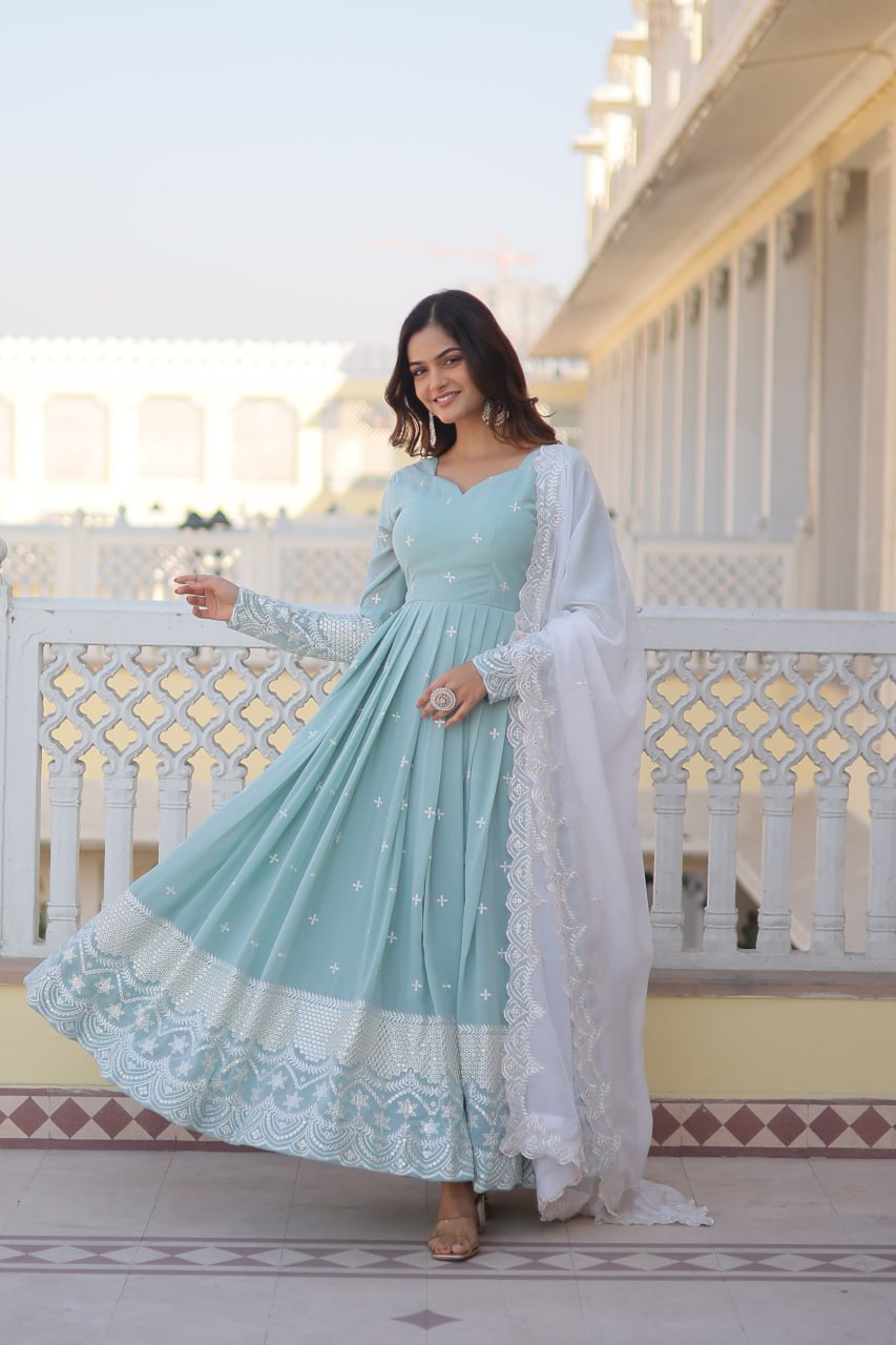 Sky Blue Georgette Straight Anarkali Gown for Women