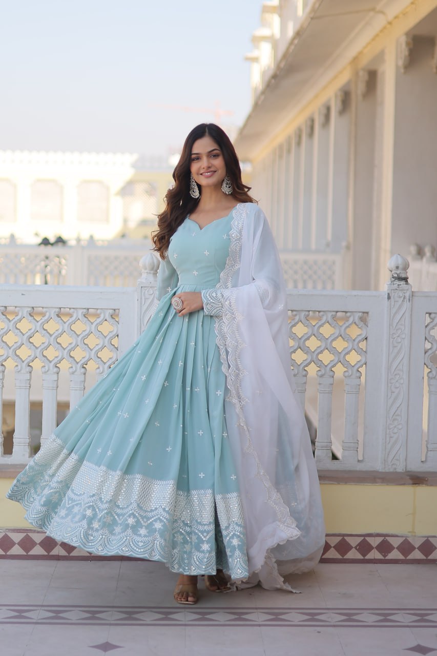 Sky Blue Georgette Straight Anarkali Gown for Women