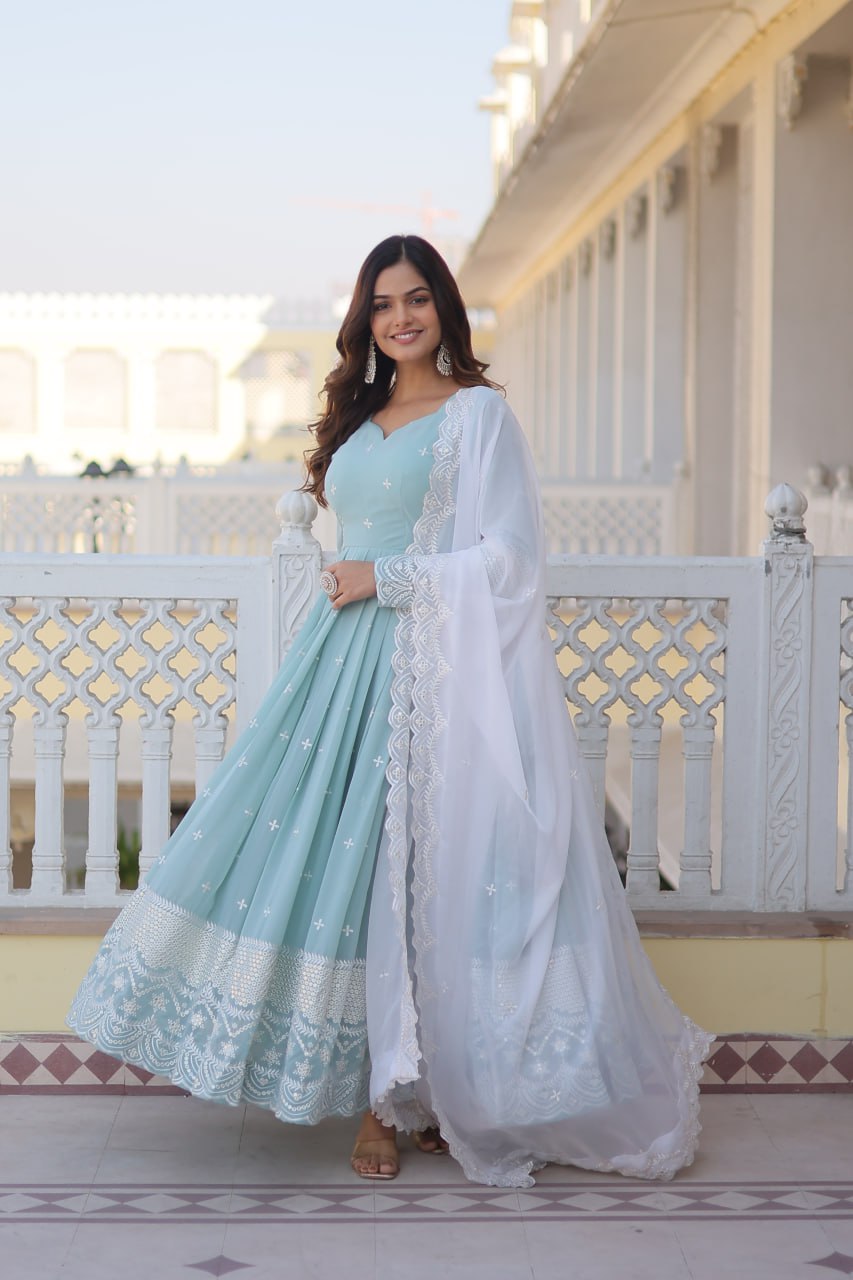 Sky Blue Georgette Straight Anarkali Gown for Women