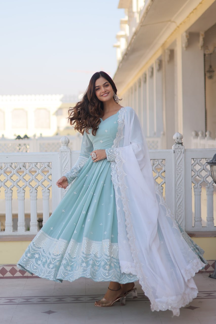 Sky Blue Georgette Straight Anarkali Gown for Women